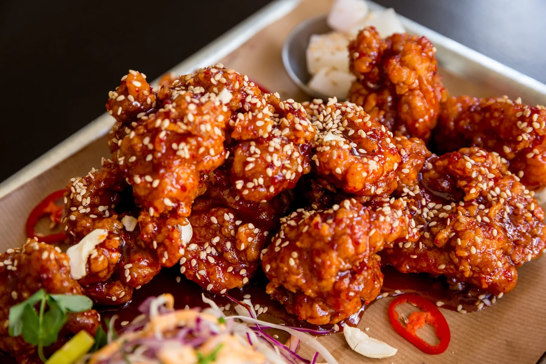 Anju Korean fried chicken with sesame and chilli