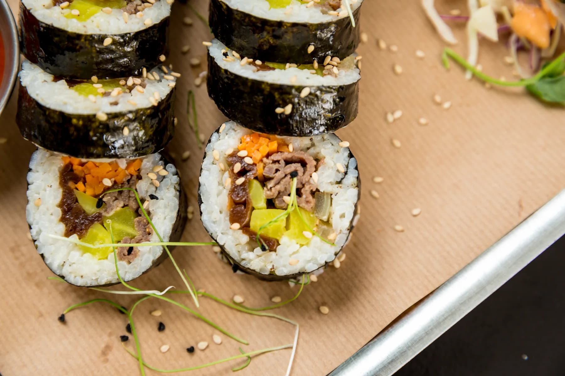 Anju kimbap prepared for service