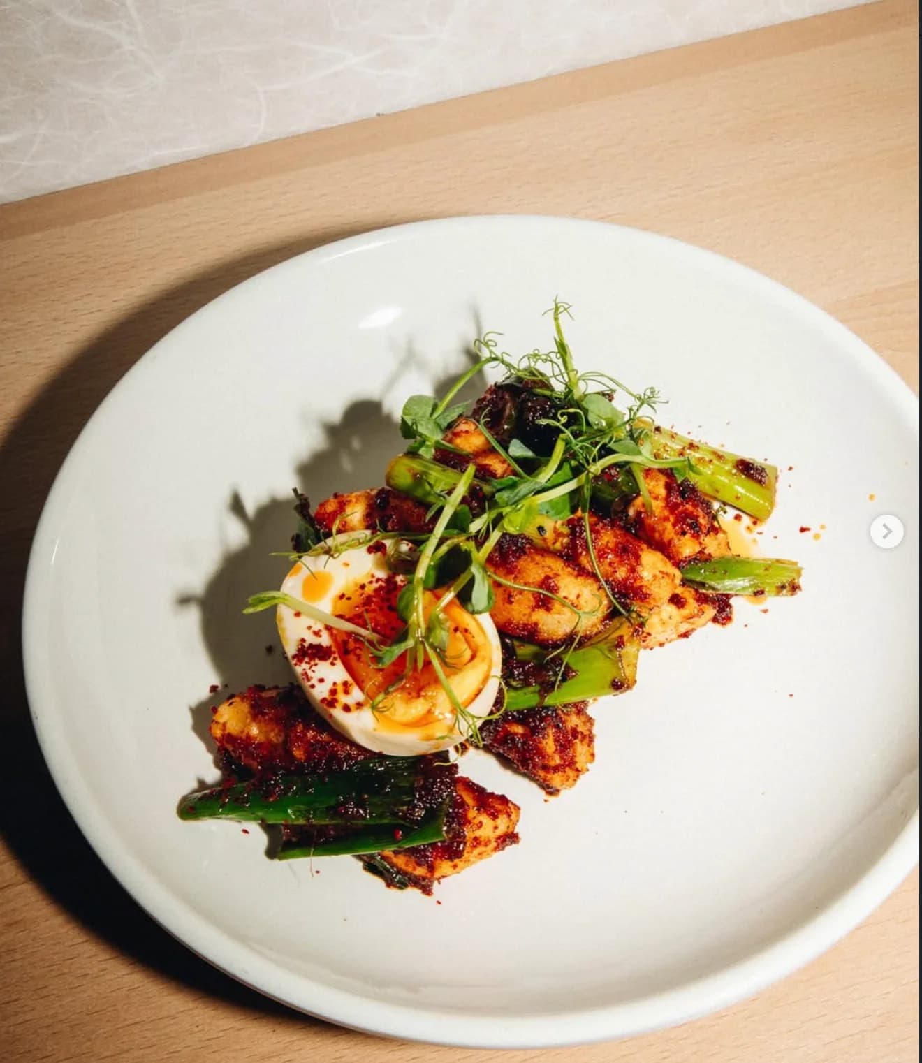 Contemporary Korean-European plate with grilled vegetables
