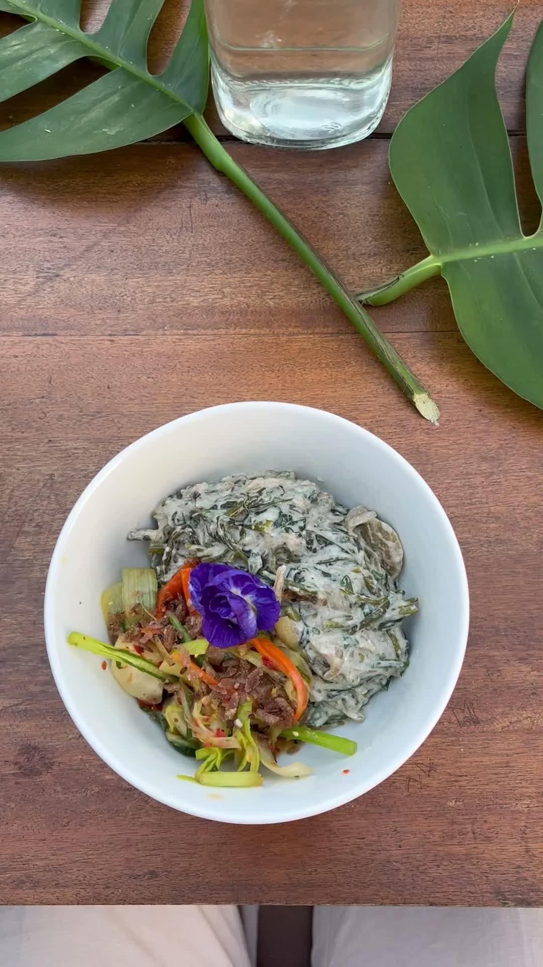 Vegetable-led bowl with fresh herbs prepared during a Sri Lanka retreat